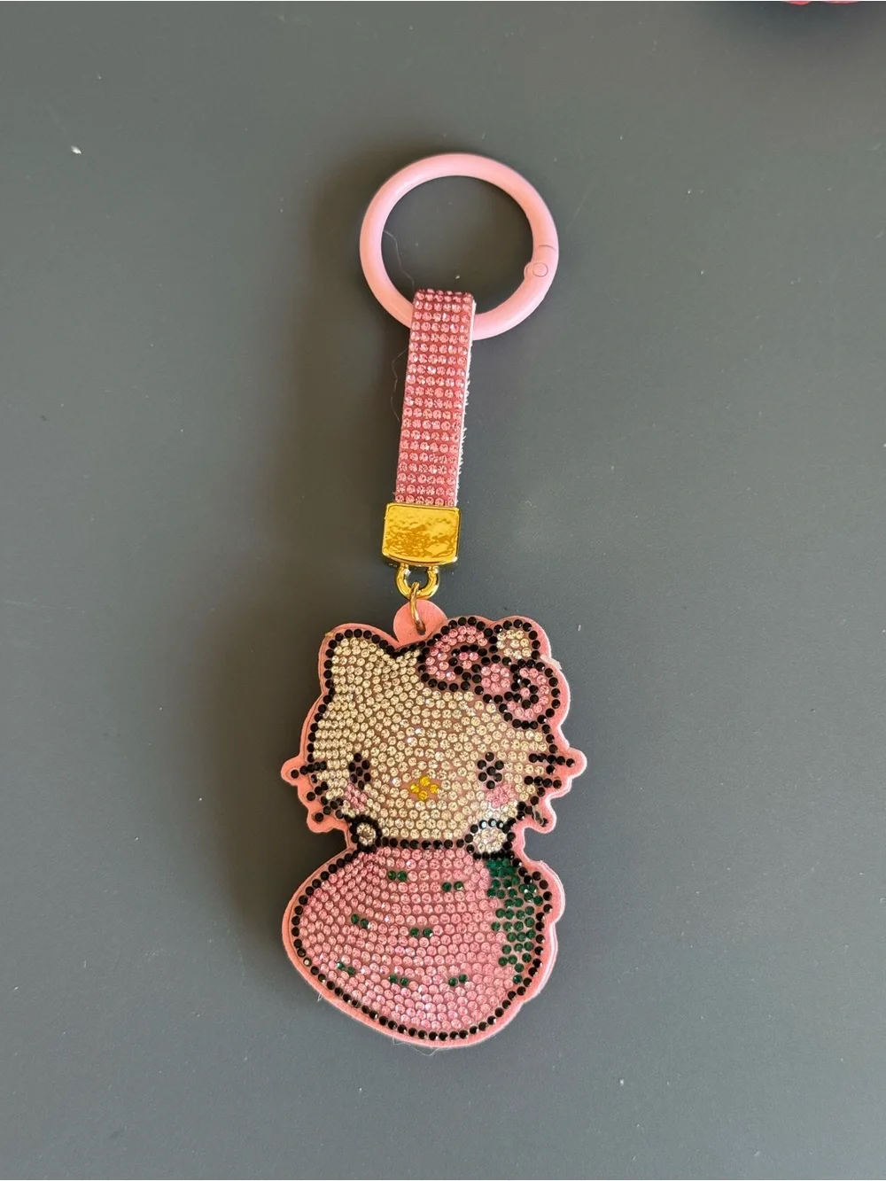 Rhinestone Strawberry HK Kitty Cartoon Character Keychain Bag Charm (Pink) NIP